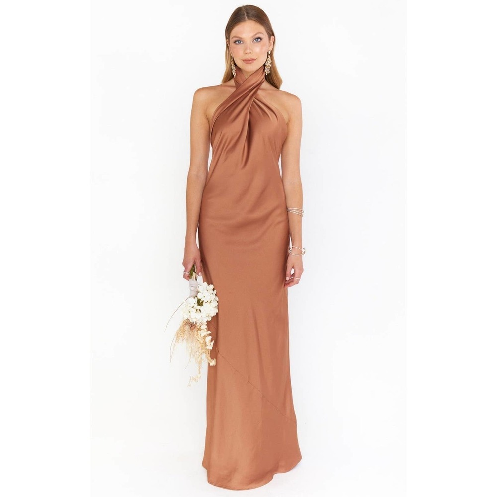 NWOT Show Me Your Mumu Jasmine Halter Maxi Dress Copper Luxe Satin XS